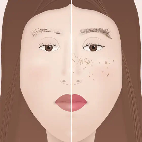 Fiche visage avant et après : taches de rousseur, sourcils, lèvres et eye-liner